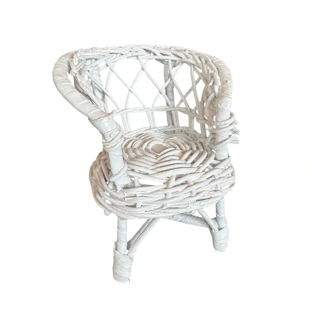 Small White Resin Wicker Doll Chair - Picture 2 of 6